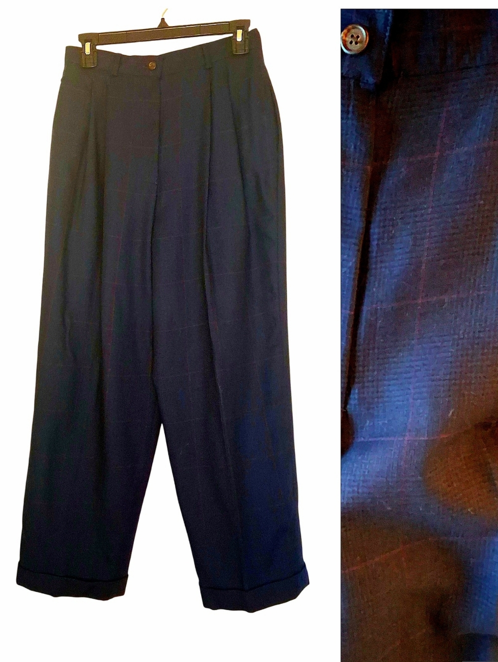 VTG Lauren Ralph Lauren Wool Blnd Pleated Tapered Trouser Pants Sz 10 Navy Blue